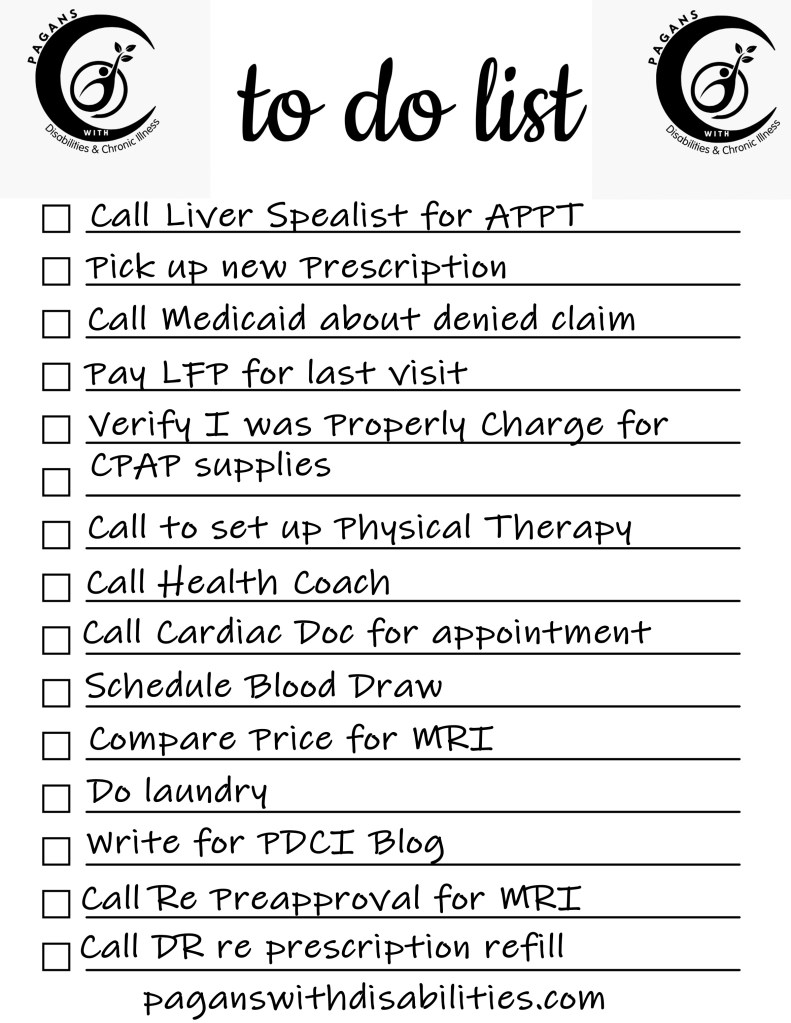 To do list with medical action items.